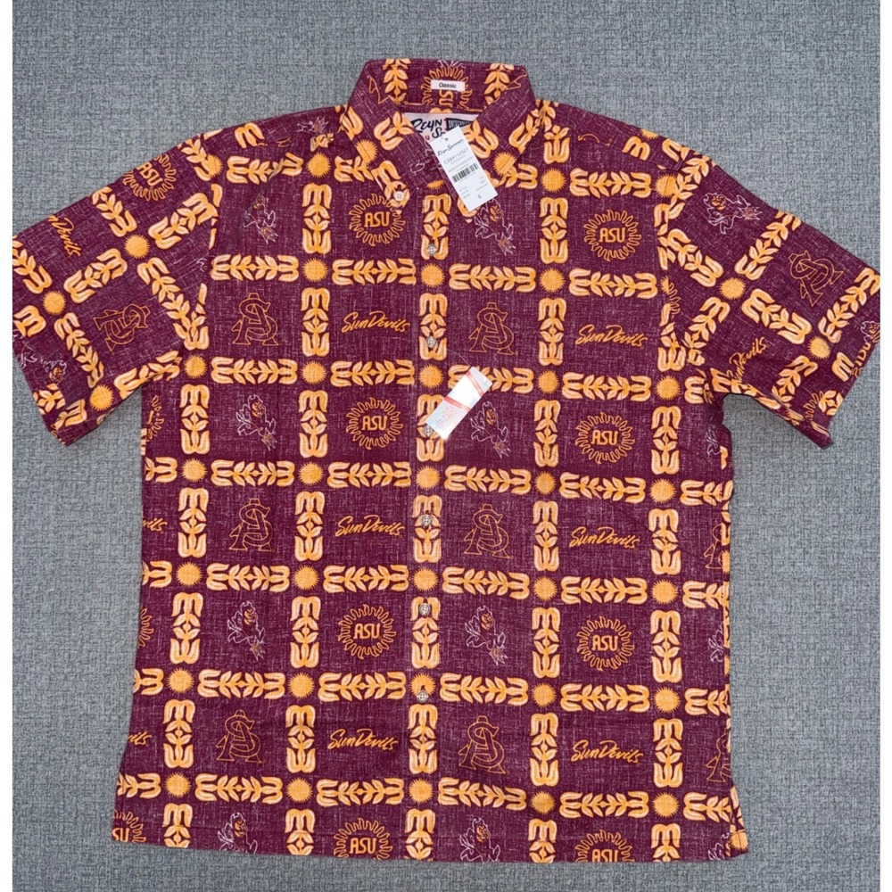 NWT Reyn Spooner Small S ASU Sun Devils Shirt Maroon Gold NCAA Aloha Football